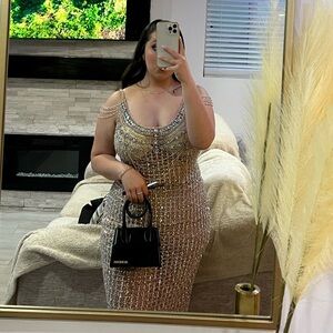 Jovani Dress 05997. Nude Silver Scoop Neckline Embellished Gown